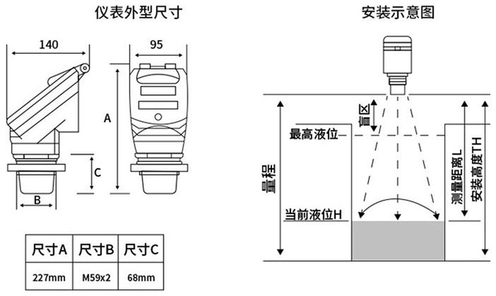 超聲波液位計(jì)外形尺寸圖