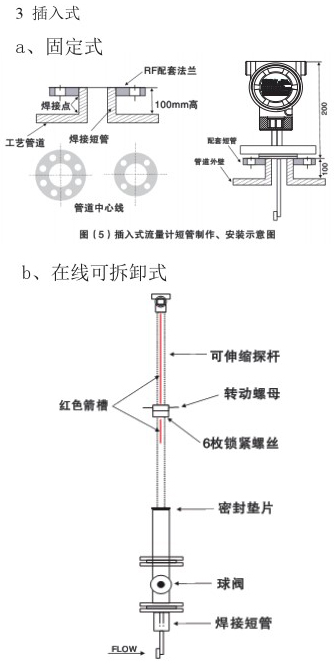 管道靶式流量計(jì)插入式安裝示意圖